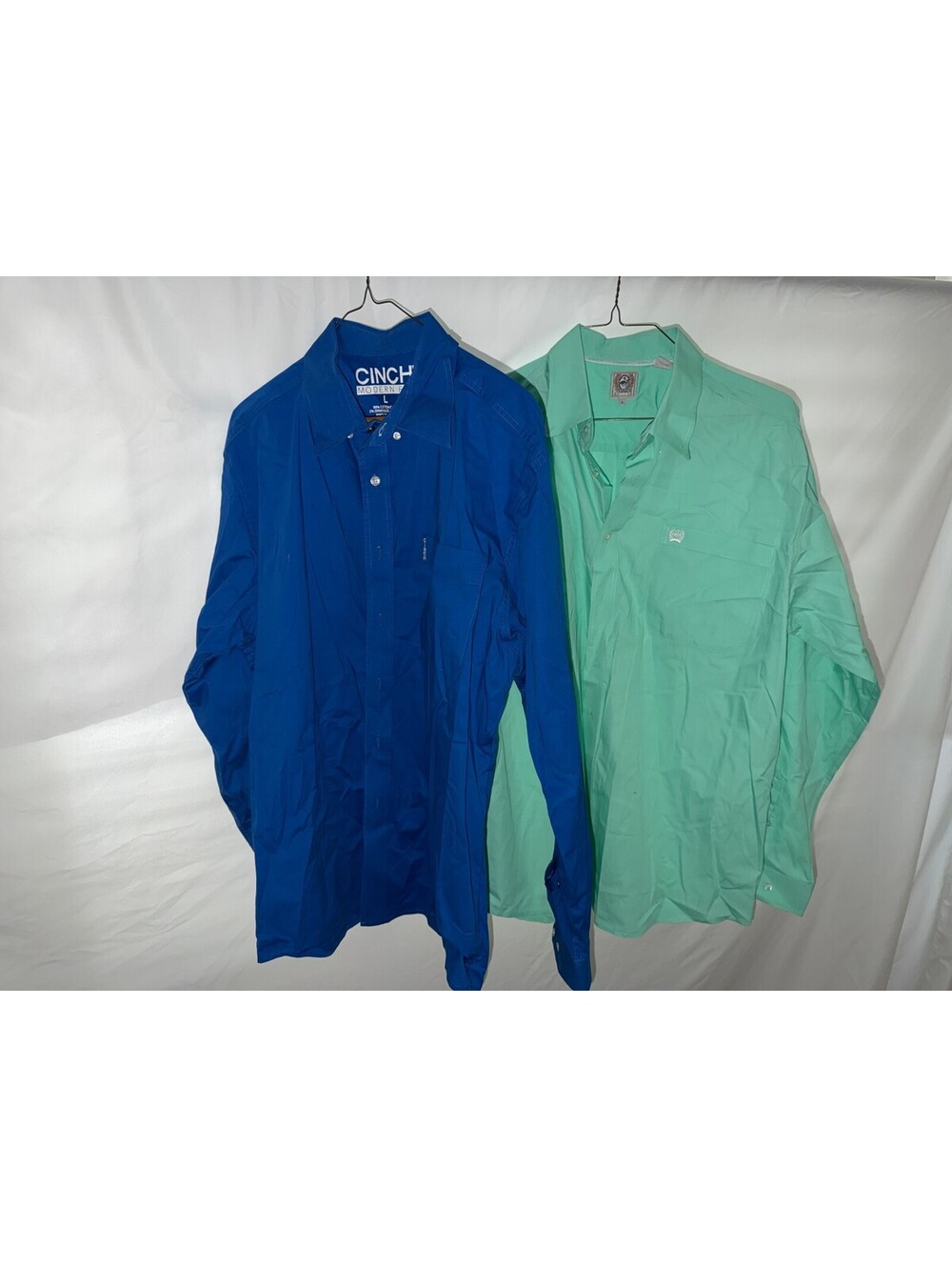 Cinch Men's Modern Fit Long Sleeve Button-Up Shirts - Blue & Mint Green, Size L